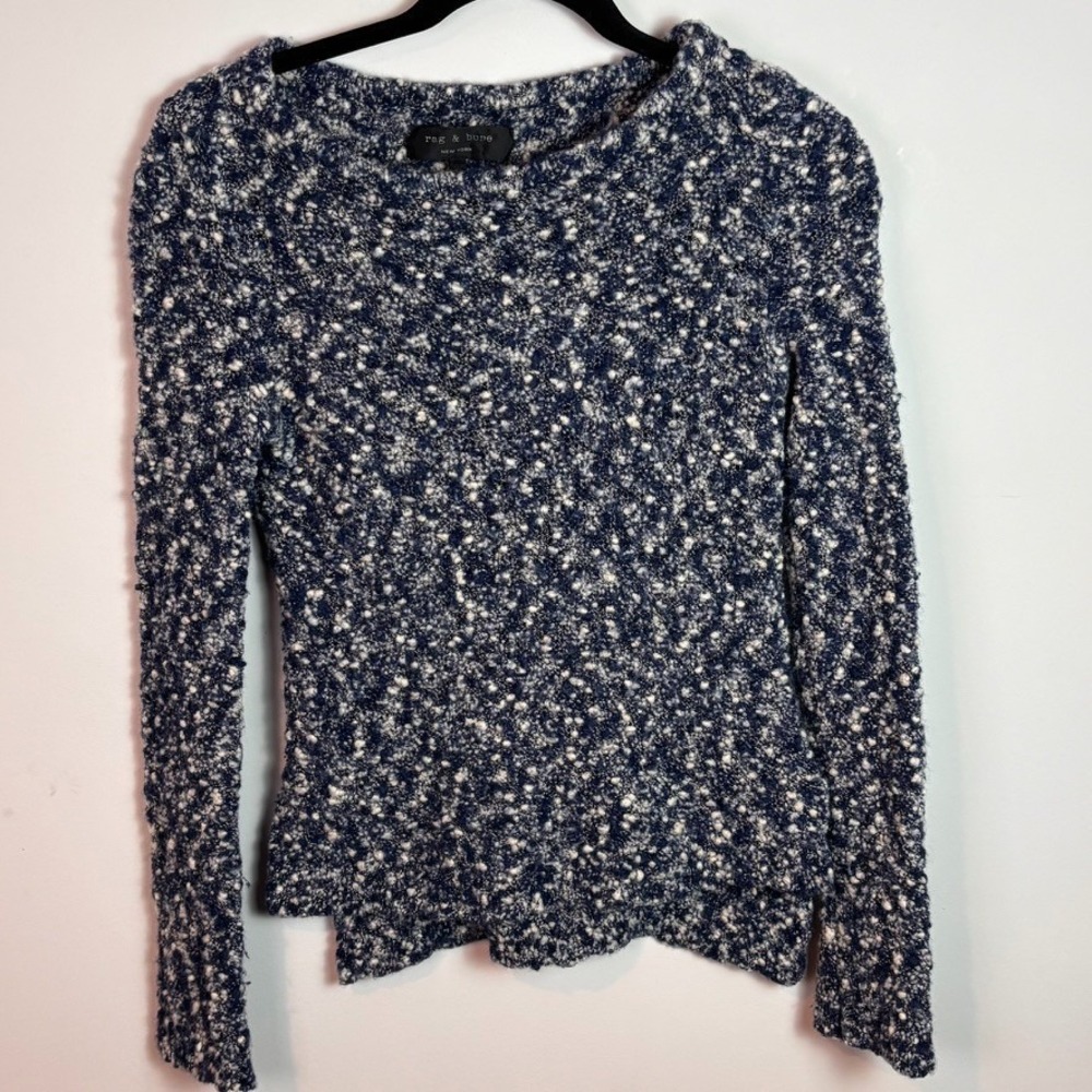 Rag & Bone Womens Merino Wool Sweater Marled Popcorn Knit Blue Crew Neck XS